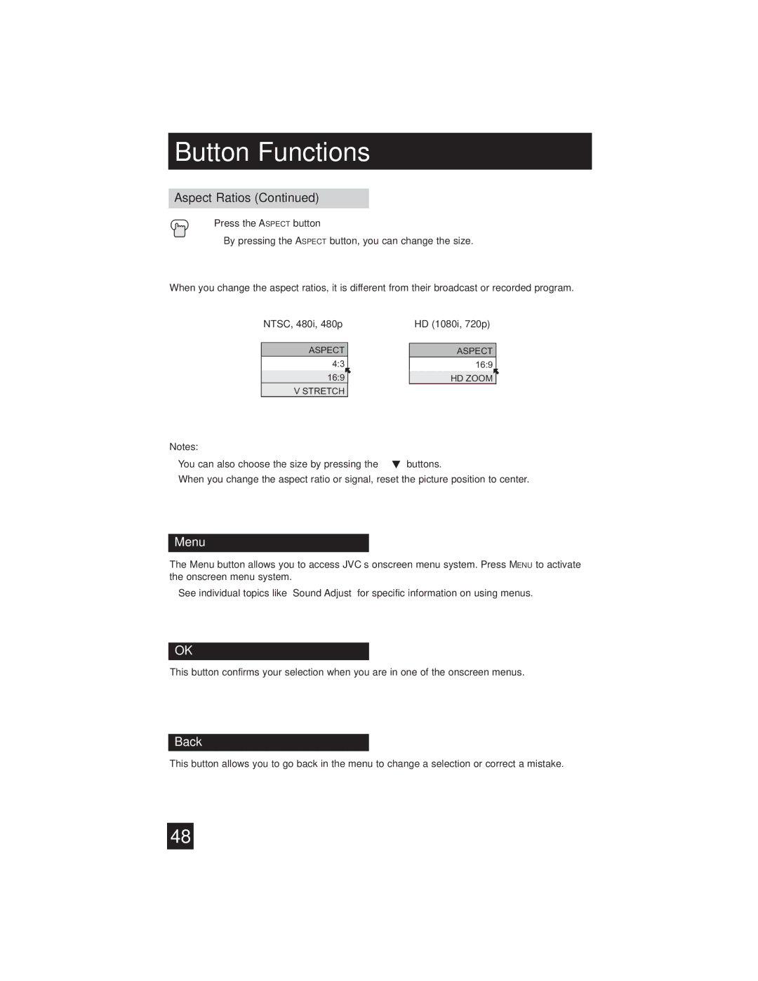 JVC AV-32S565 manual Menu, Back 