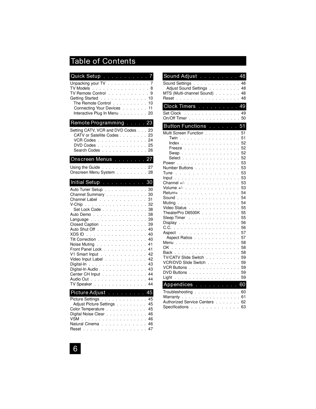 JVC AV-32S565 manual Table of Contents 