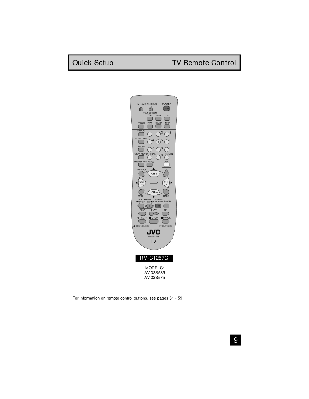 JVC AV-32S565 manual RM-C1257G, AV-32S585 AV-32S575 