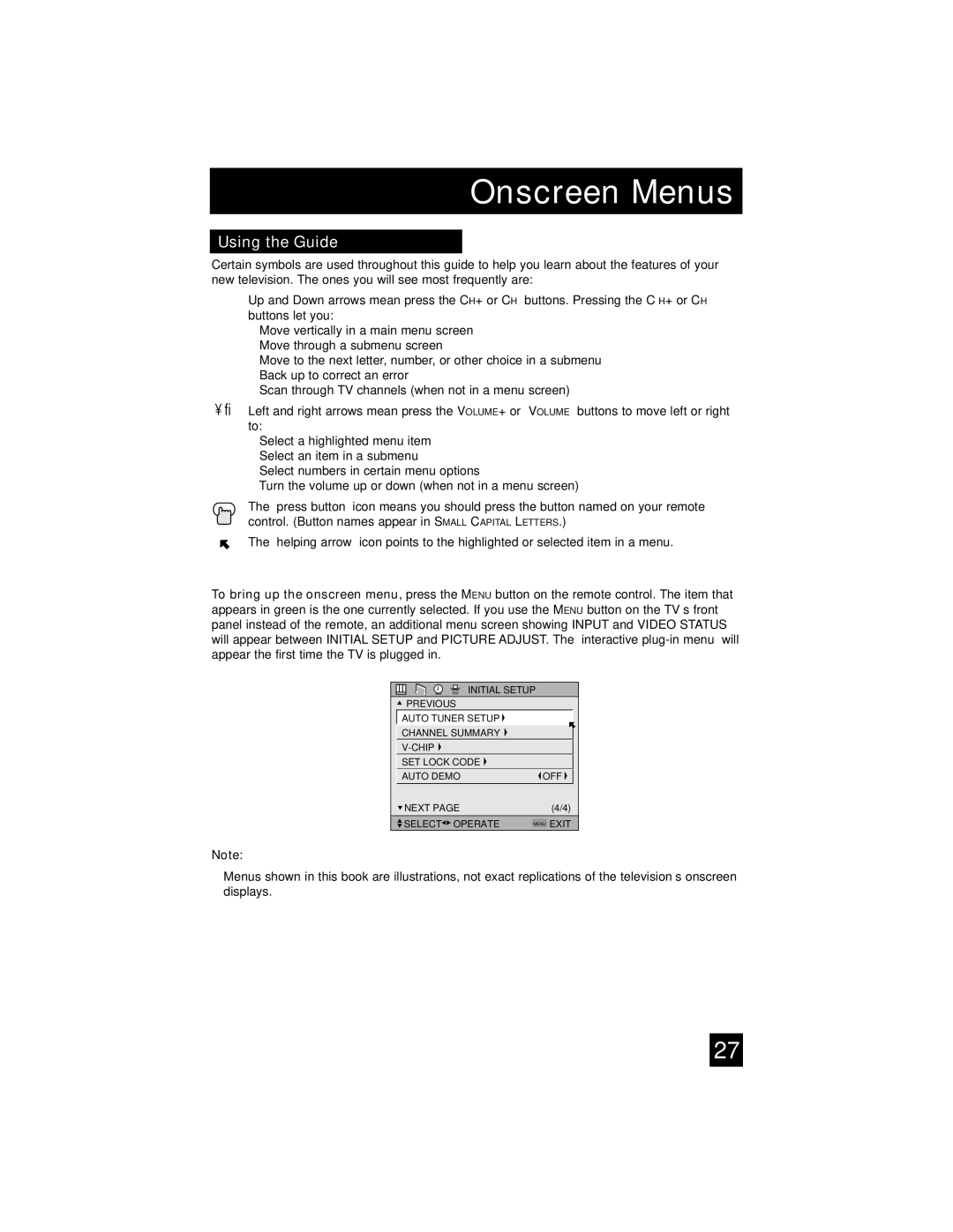 JVC AV-32S565 manual Onscreen Menus 