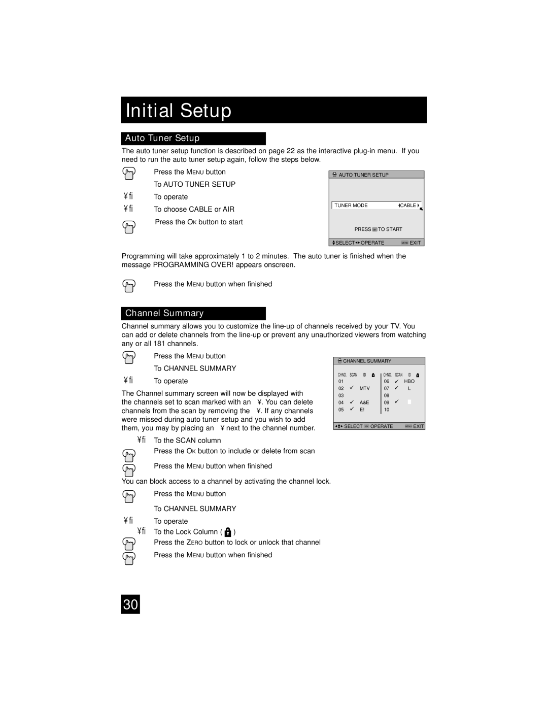 JVC AV-32S565 manual Initial Setup 