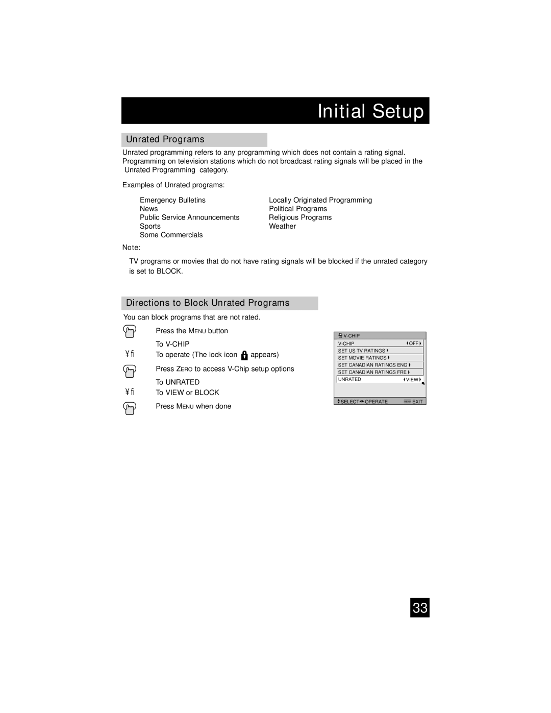 JVC AV-32S565 manual Unrated Programs 