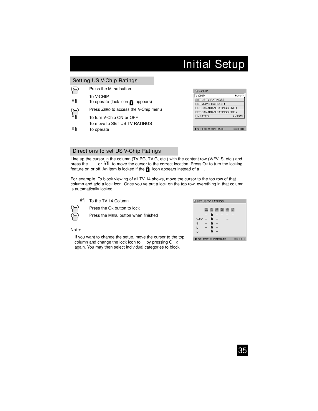 JVC AV-32S565 manual Setting US V-Chip Ratings 