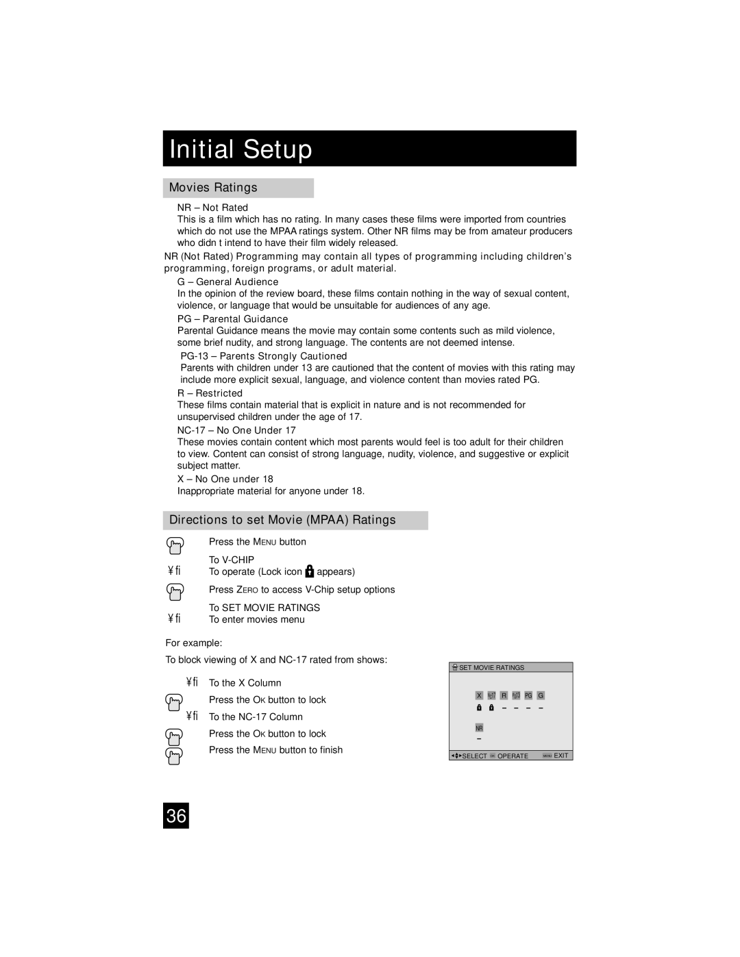 JVC AV-32S565 manual Movies Ratings 