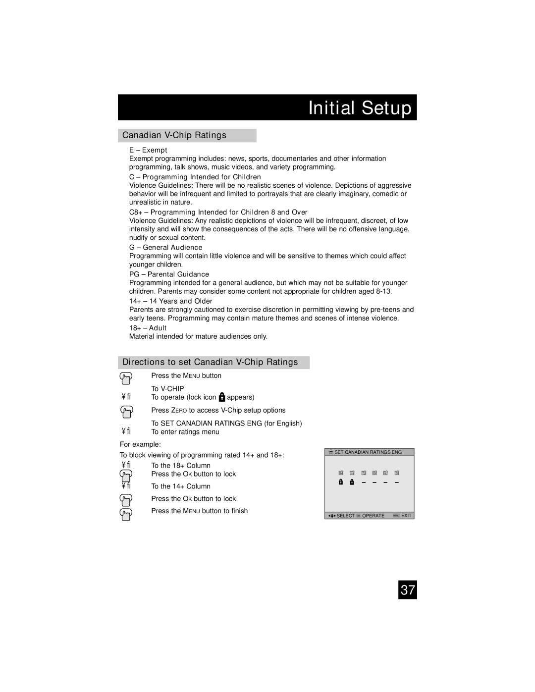 JVC AV-32S565 manual Canadian V-Chip Ratings 