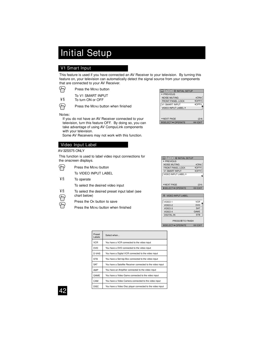 JVC AV-32S565 manual V1 Smart Input, Onscreen displays 