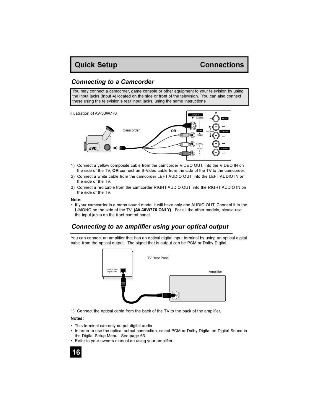 JVC AV 32S776, AV 27S776, AV 30W776, AV-32S776, AV-32S766, AV-30W776, AV-27S776 manual Connecting to a Camcorder 