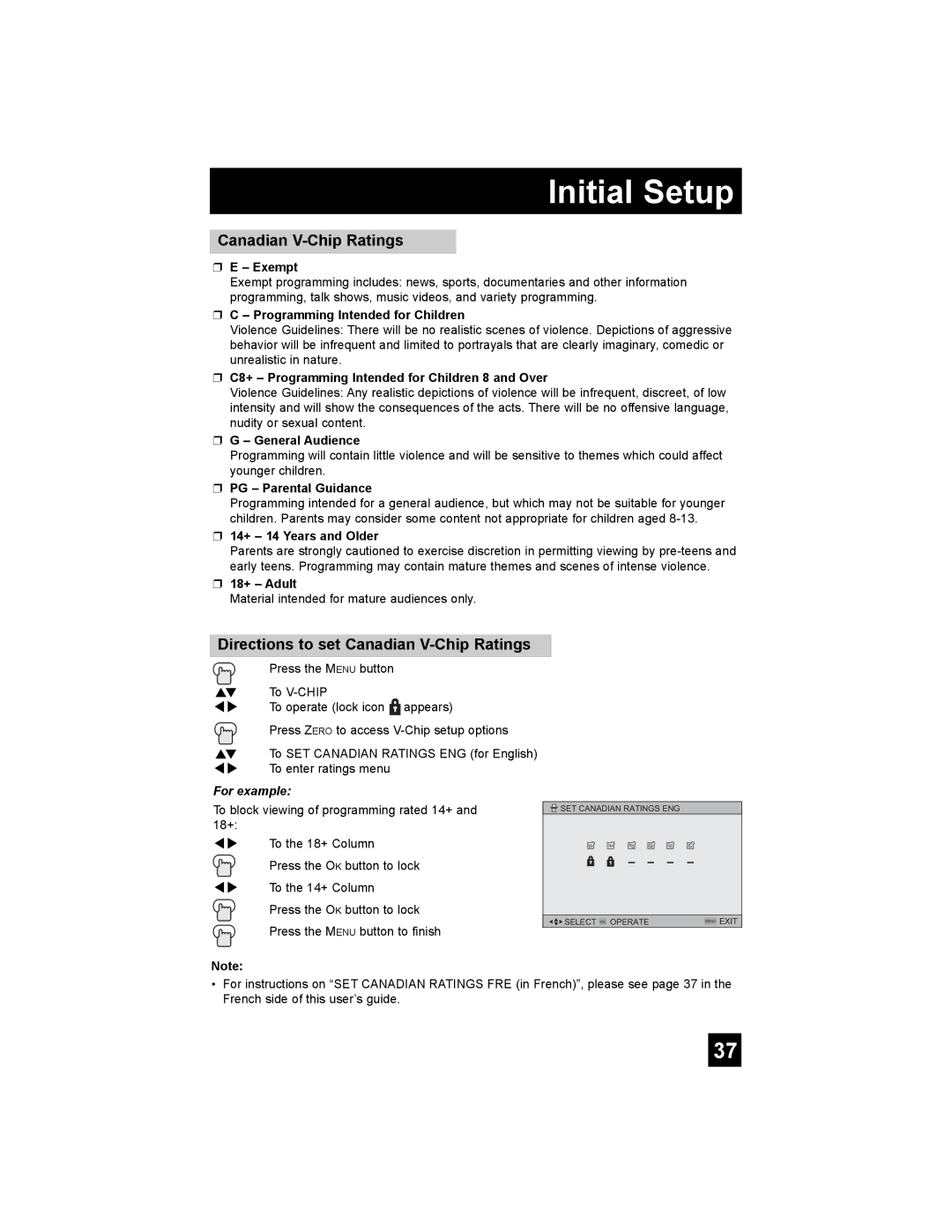 JVC AV 27S776, AV 32S776, AV 30W776 manual Directions to set Canadian V-Chip Ratings 