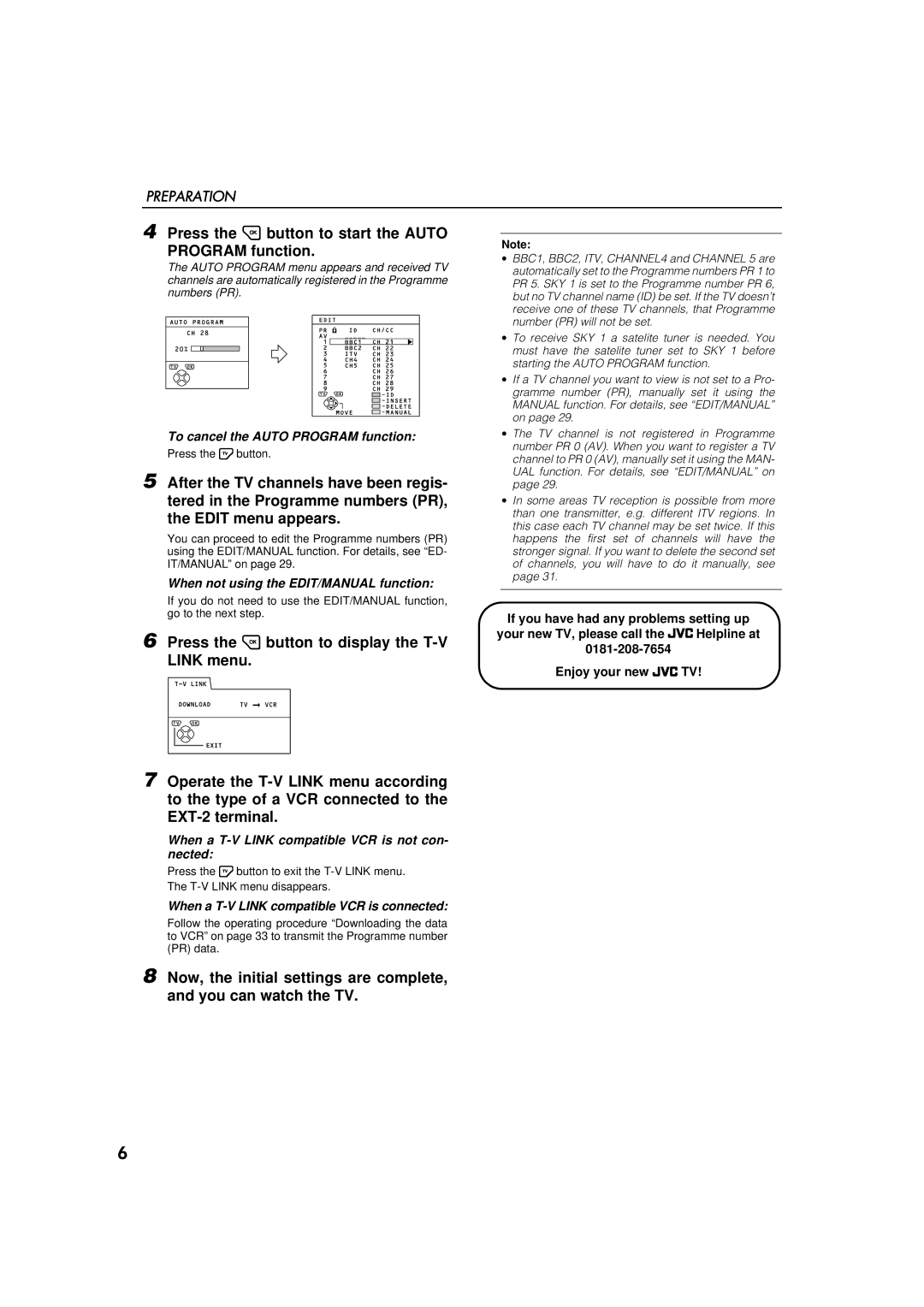 JVC AV-32WFR1EK, AV-28WFR1EK specifications To cancel the Auto Program function, When not using the EDIT/MANUAL function 