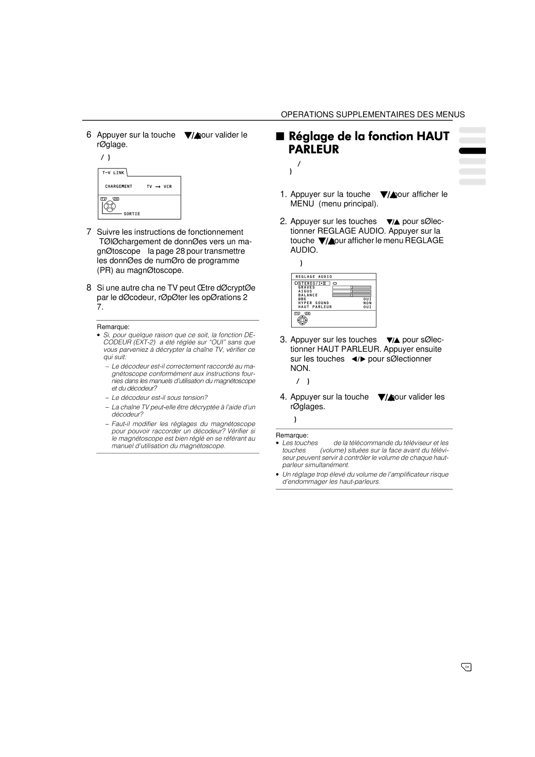 JVC AV-32WFT1EP, AV-28WFT1EP manual Operations Supplementaires DES Menus 