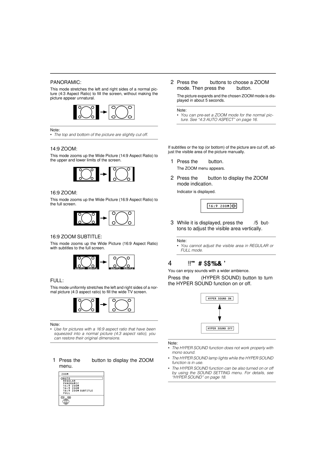 JVC AV-32WFT1EP, AV-28WFT1EP manual #$%, Panoramic, Zoom Subtitle, Full 