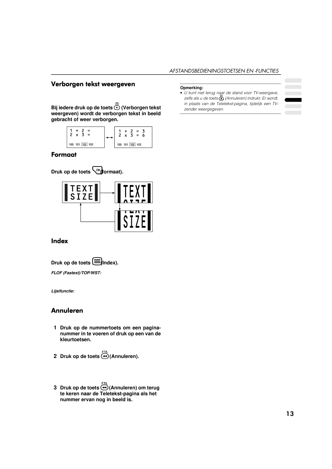 JVC AV-32WFT1EP, AV-28WFT1EP Druk op de toets formaat, Druk op de toets Index, Druk op de toets Annuleren, Lijstfunctie 