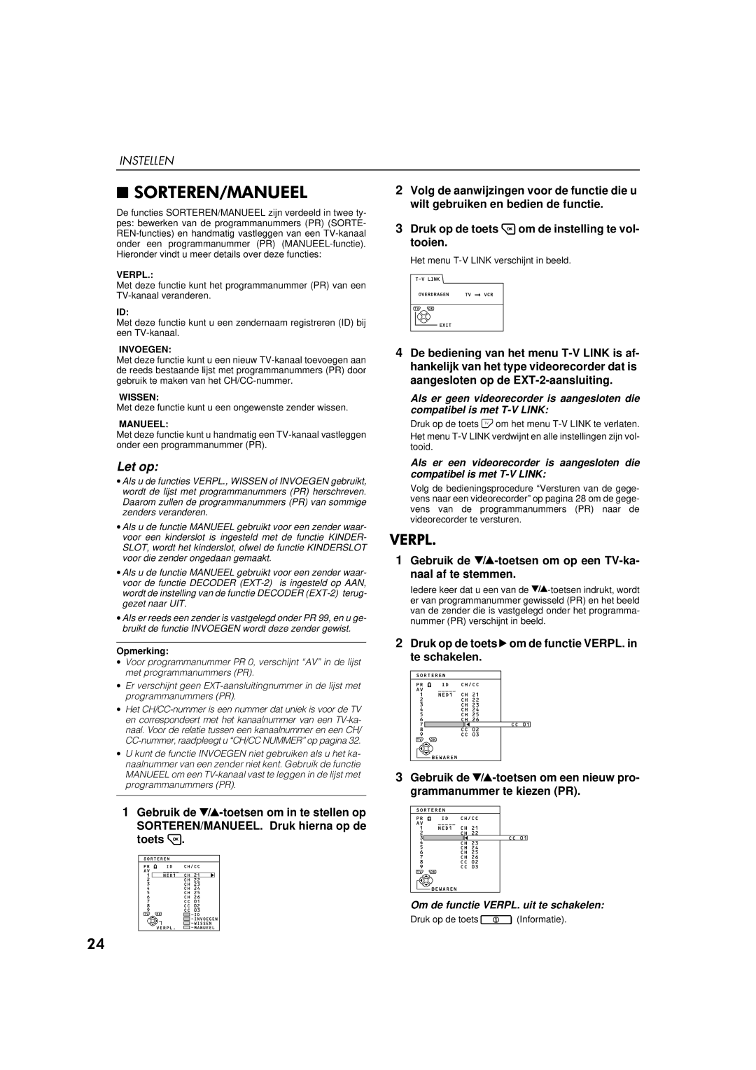 JVC AV-32WFT1EP, AV-28WFT1EP manual Instellen, Gebruik de -toetsen om op een TV-ka- naal af te stemmen 