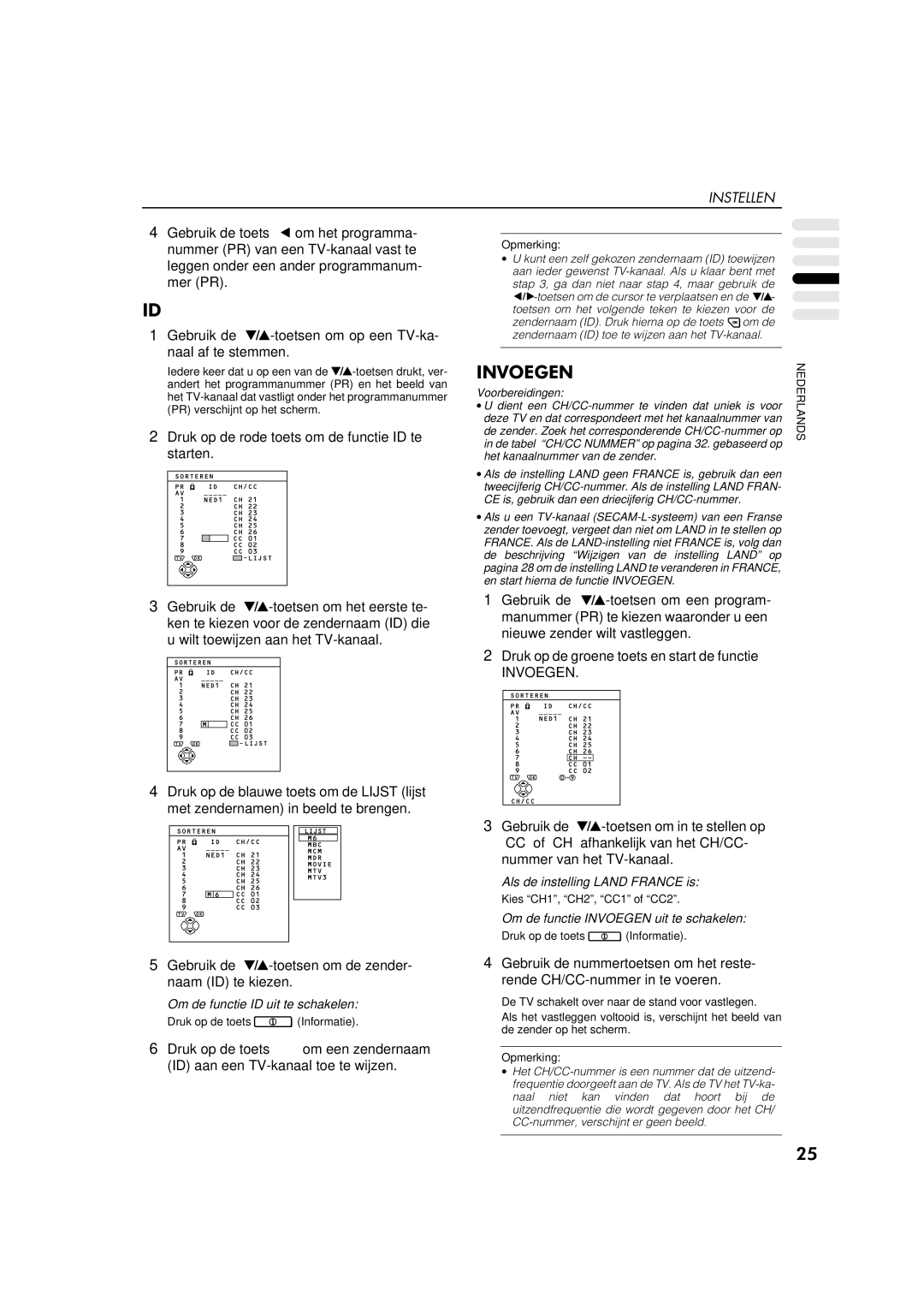 JVC AV-32WFT1EP, AV-28WFT1EP manual Druk op de rode toets om de functie ID te starten, Invoegen 