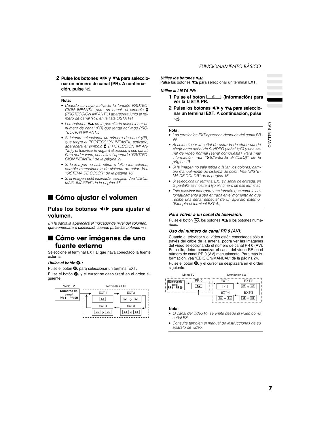 JVC AV-32WFT1EP, AV-28WFT1EP manual Pulse los botones para ajustar el volumen, Funcionamiento Básico, Utilice el botón 