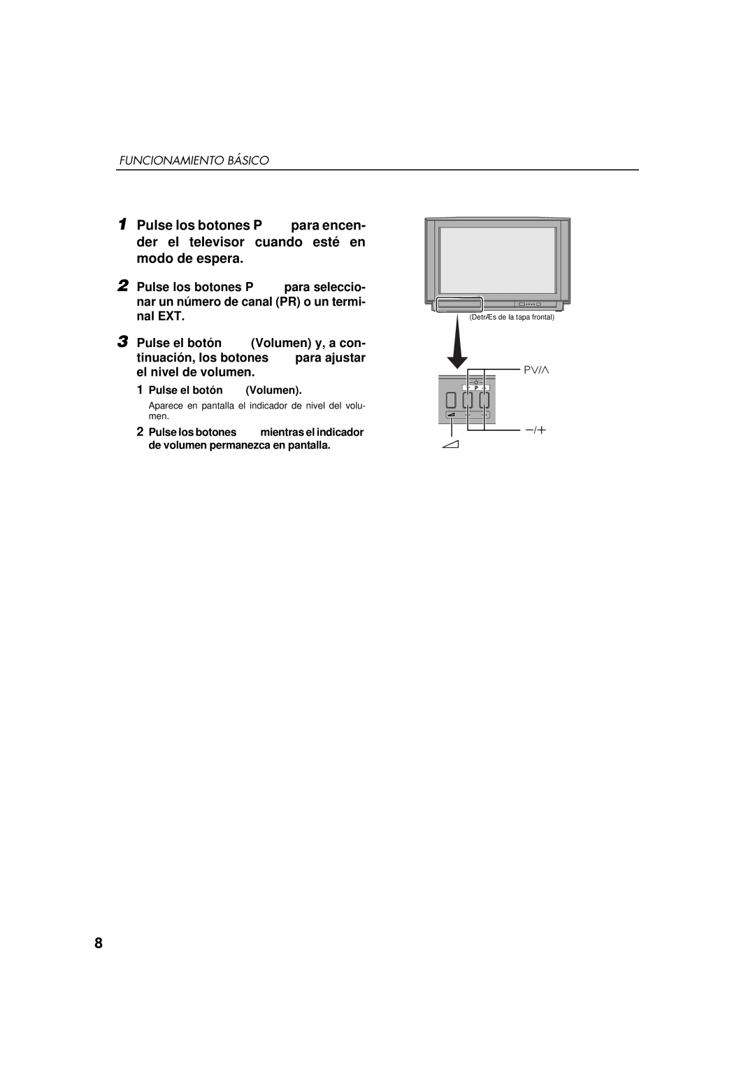 JVC AV-32WFT1EP, AV-28WFT1EP manual Pulse el botón Volumen 