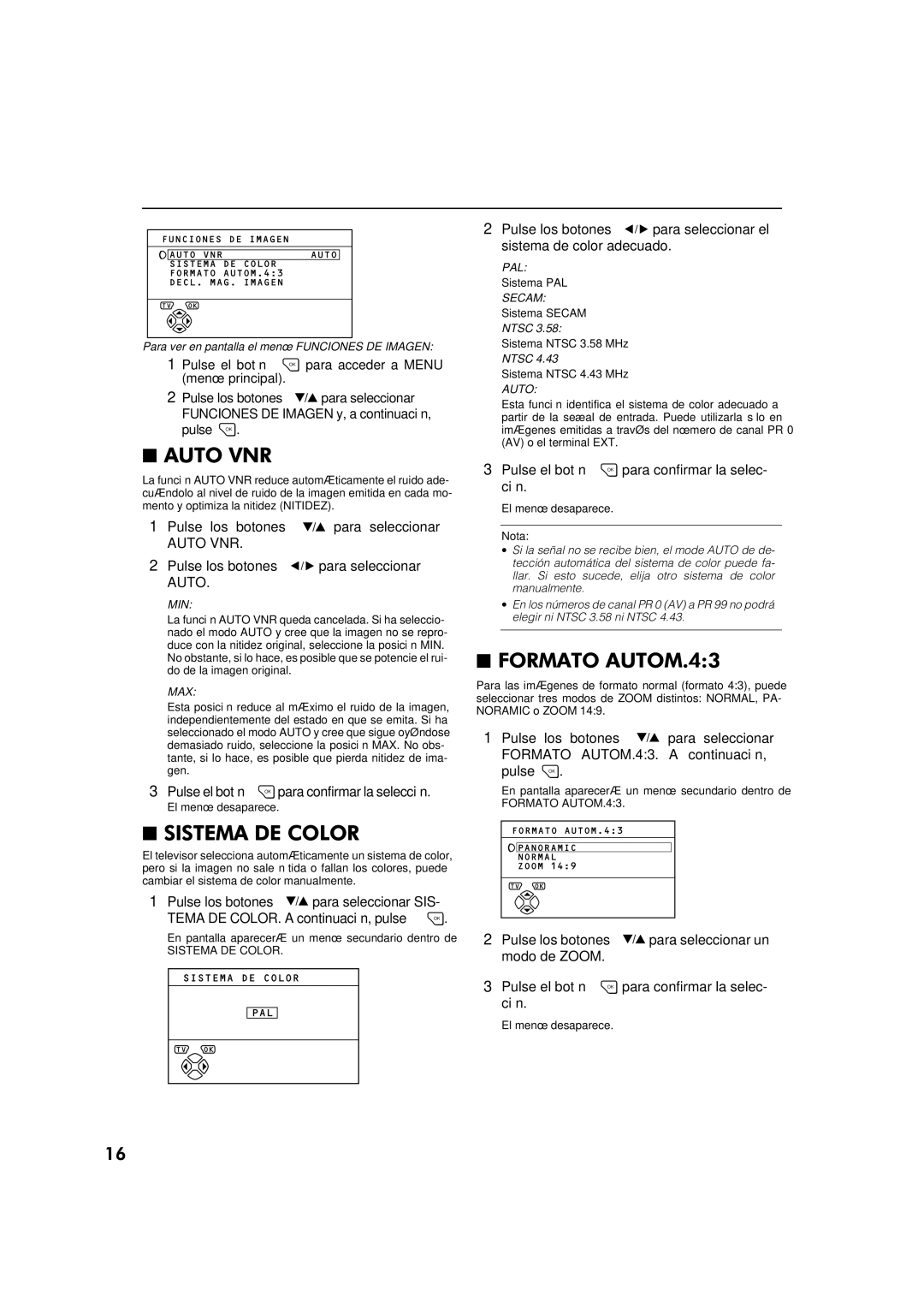 JVC AV-32WFT1EP, AV-28WFT1EP manual Auto VNR, Pulse el botón para confirmar la selección 