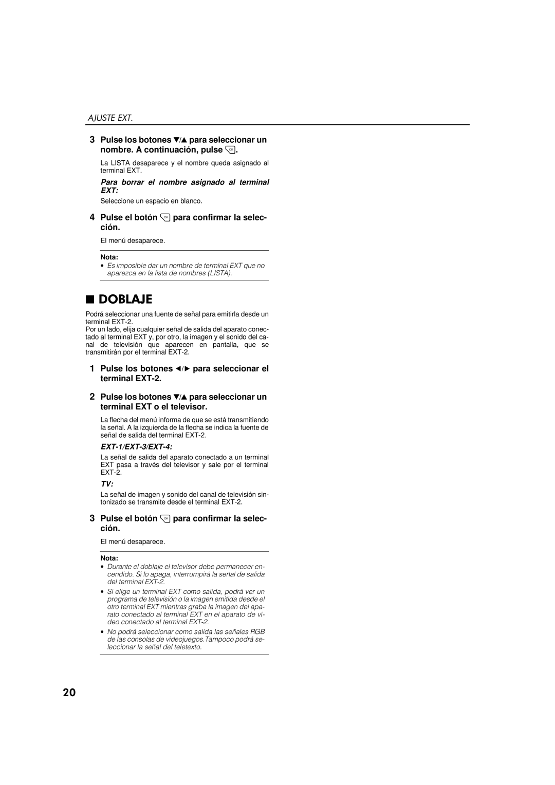 JVC AV-32WFT1EP, AV-28WFT1EP manual Ajuste EXT, Para borrar el nombre asignado al terminal EXT 