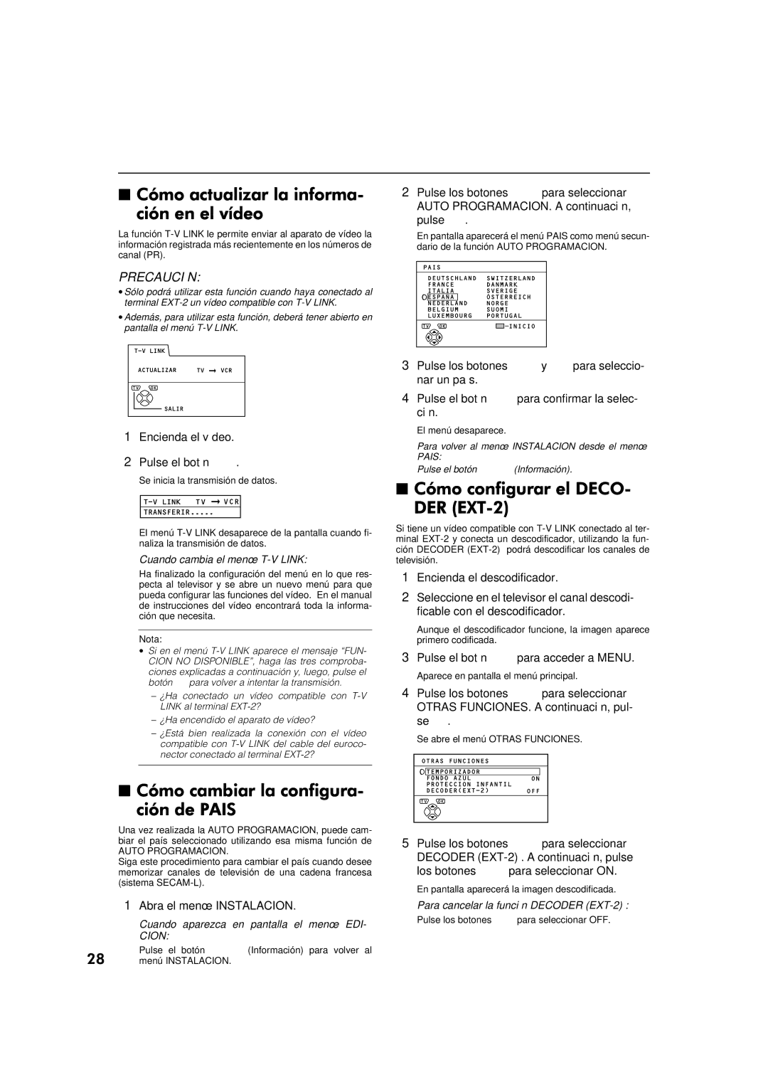 JVC AV-32WFT1EP, AV-28WFT1EP manual Encienda el vídeo Pulse el botón, Pulse el botón para acceder a Menu 