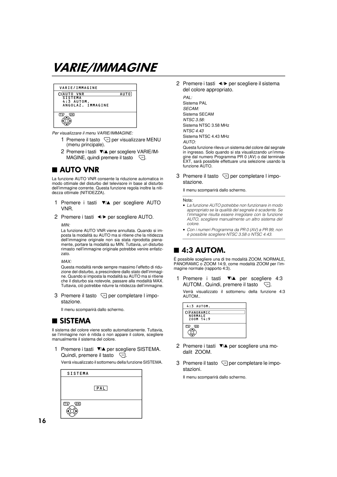 JVC AV-32WFT1EP, AV-28WFT1EP manual Premere i tasti per scegliere Auto, Per visualizzare il menu VARIE/IMMAGINE 