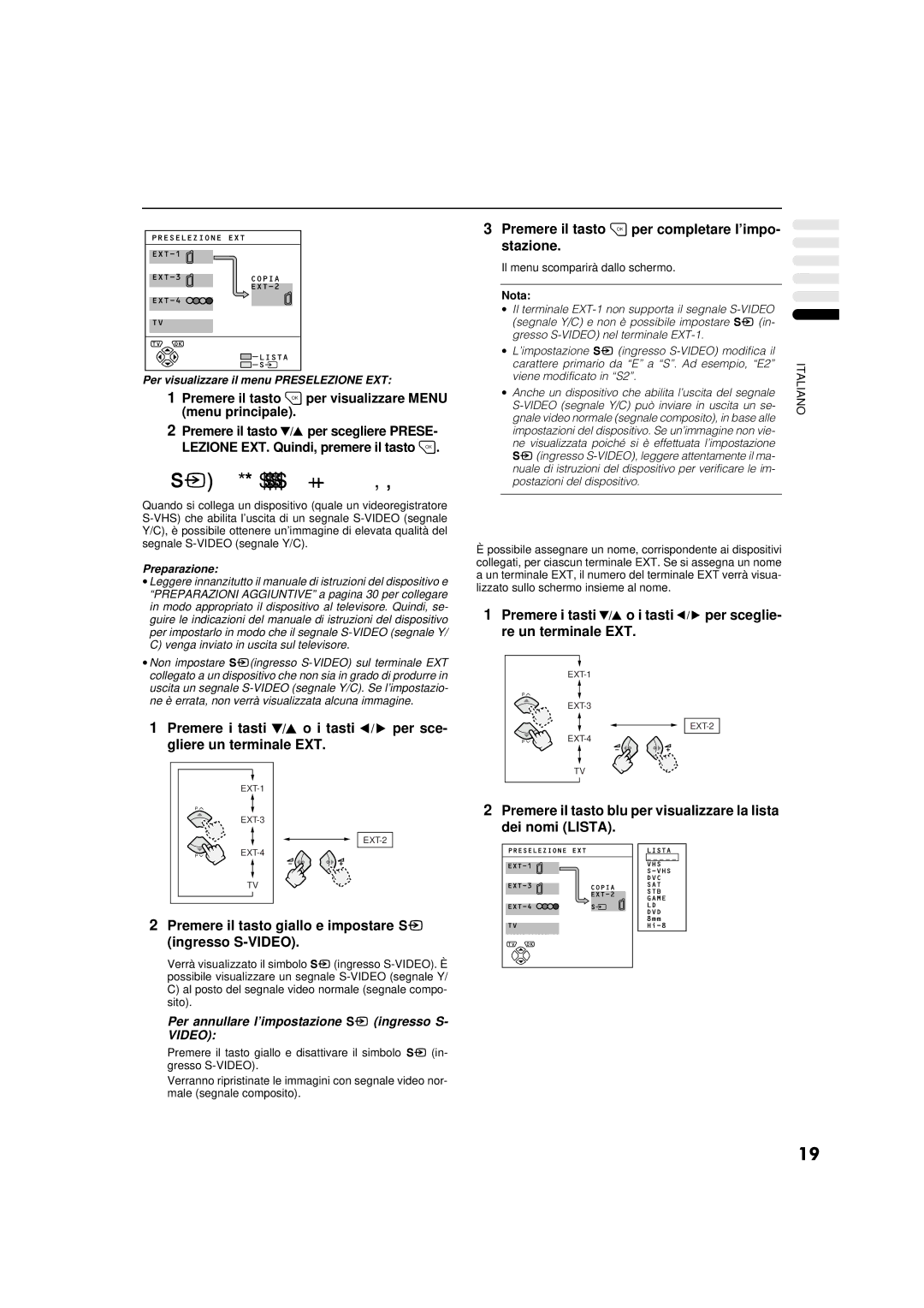 JVC AV-32WFT1EP, AV-28WFT1EP manual Premere i tasti o i tasti per sce- gliere un terminale EXT 