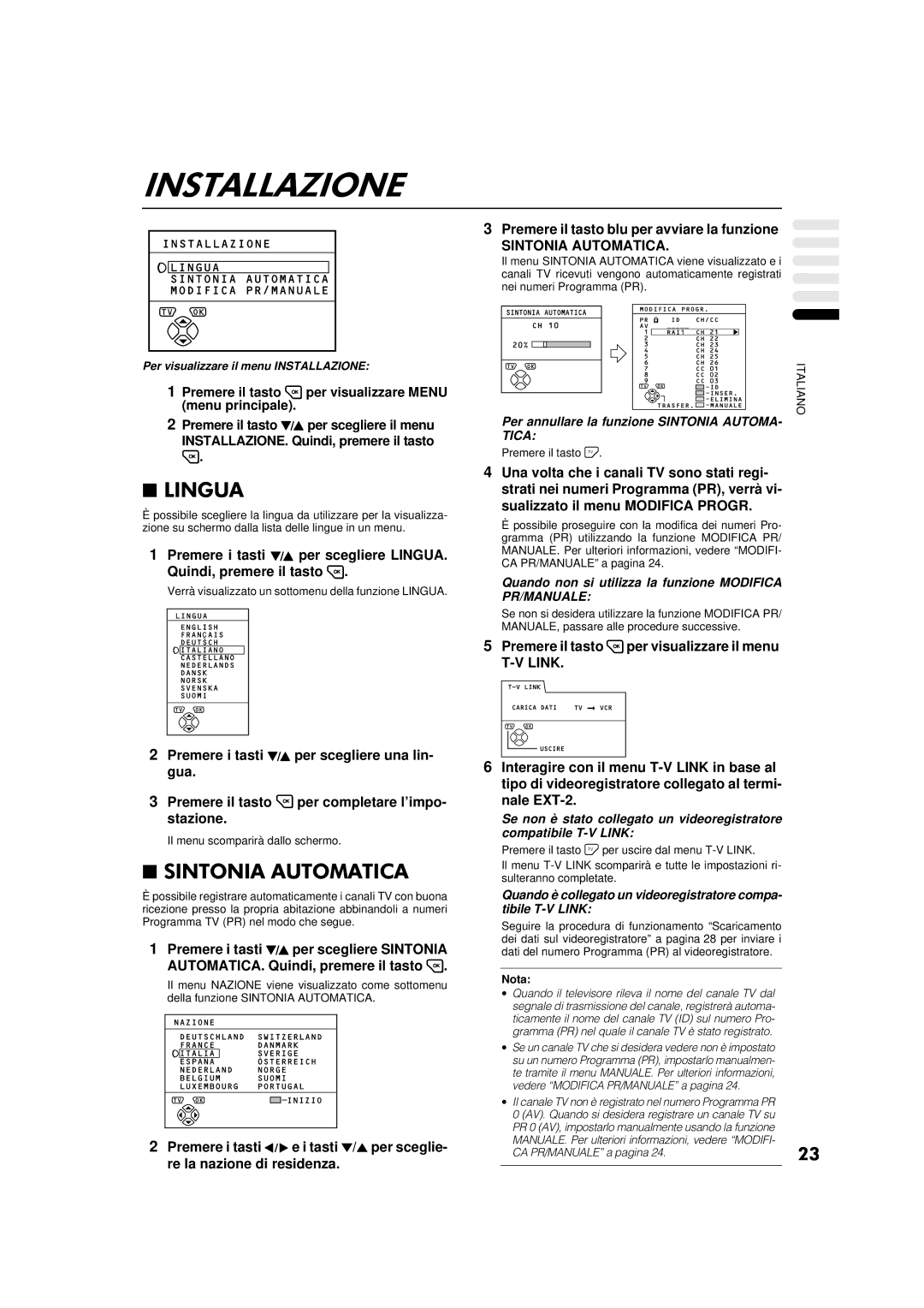 JVC AV-32WFT1EP, AV-28WFT1EP manual Premere il tasto blu per avviare la funzione, Sintonia Automatica 