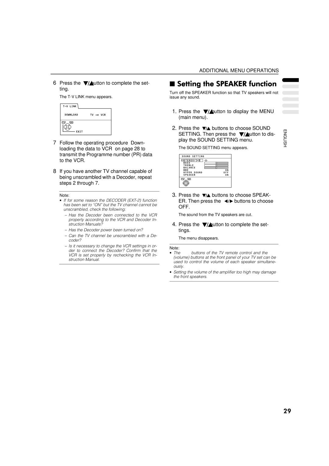 JVC AV-32WFT1EP, AV-28WFT1EP manual Additional Menu Operations 