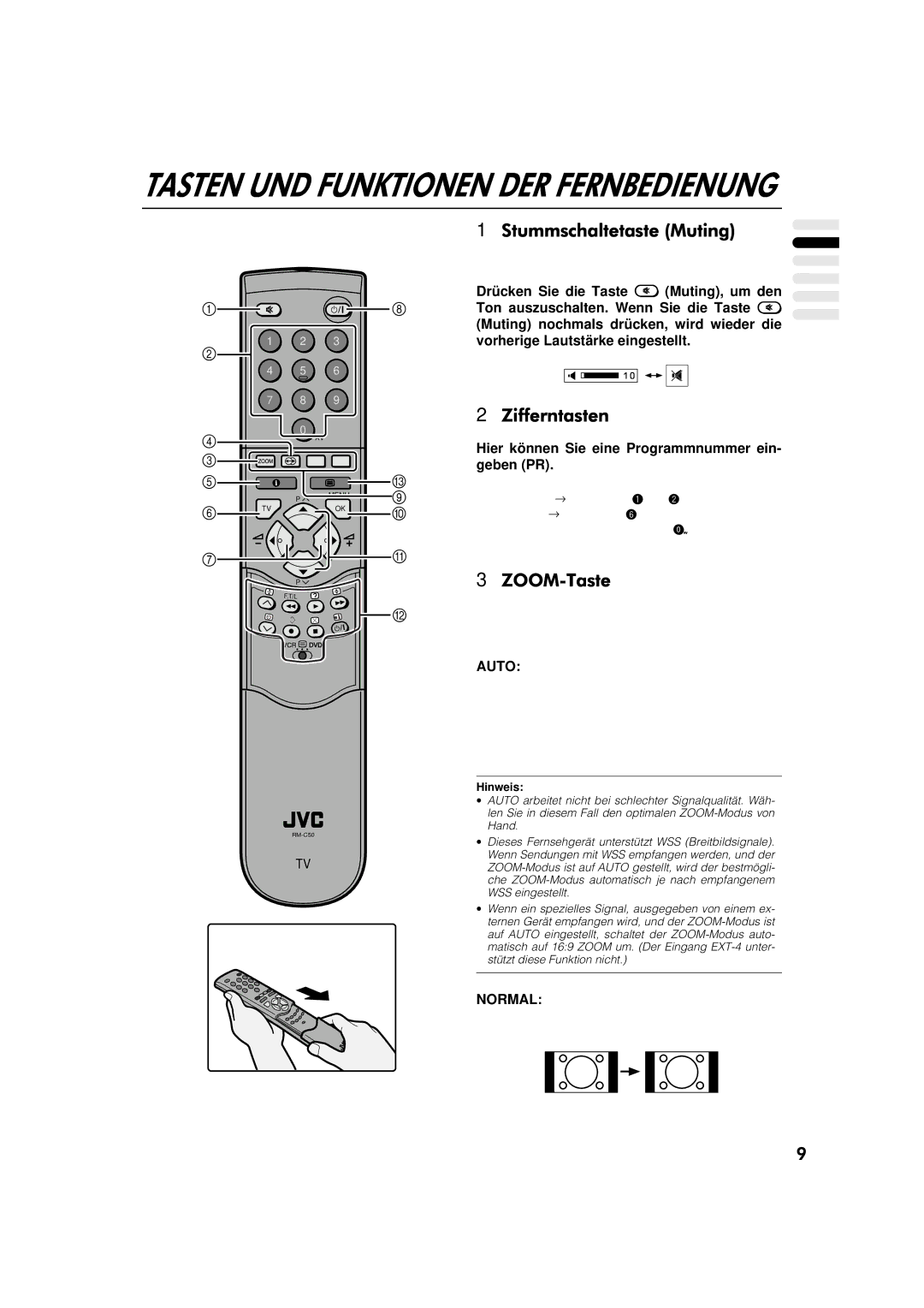 JVC AV-32WFT1EP, AV-28WFT1EP manual Hier können Sie eine Programmnummer ein- geben PR, Normal 