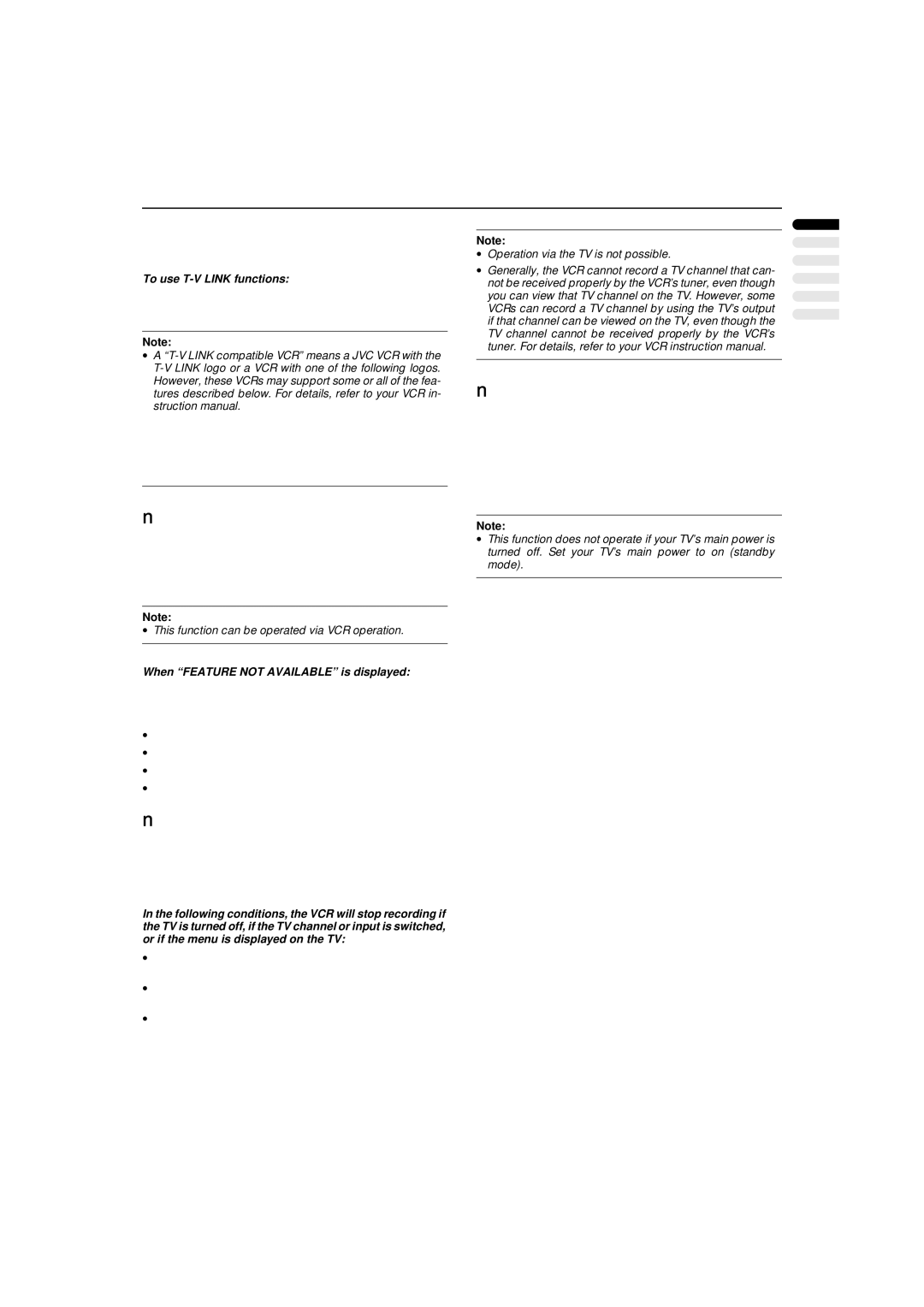JVC AV-32WFT1EP, AV-28WFT1EP manual To use T-V Link functions, When Feature not Available is displayed 