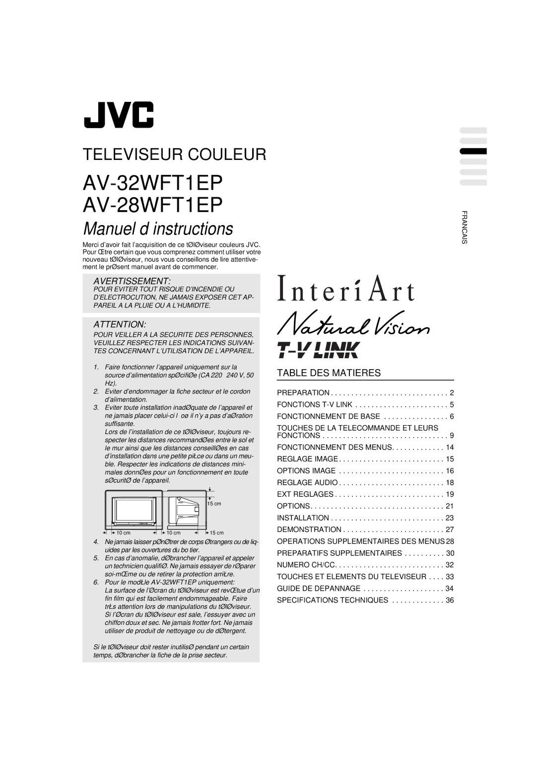 JVC AV-32WFT1EP, AV-28WFT1EP manual Manuel d’instructions 