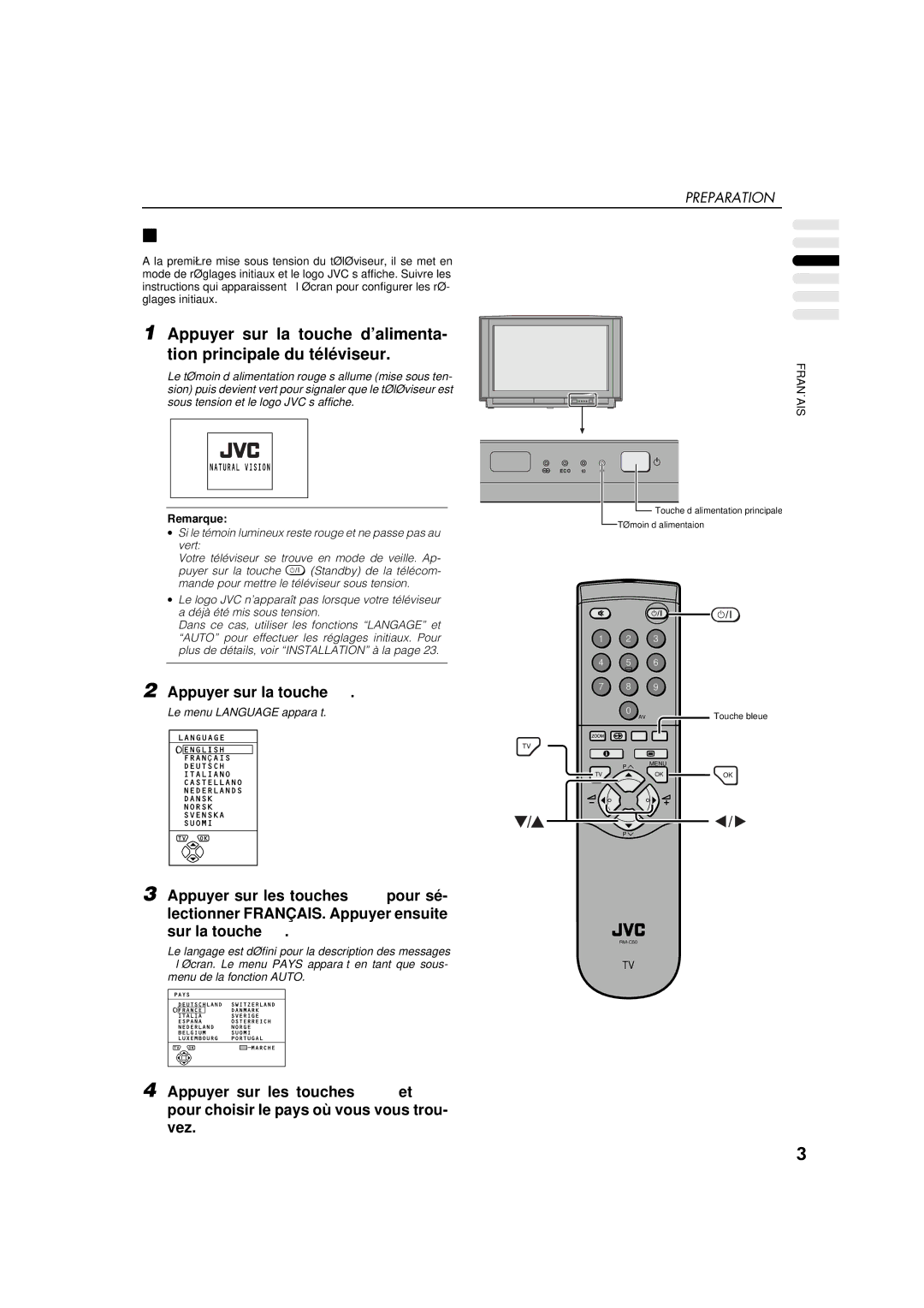 JVC AV-32WFT1EP, AV-28WFT1EP manual Appuyer sur la touche 