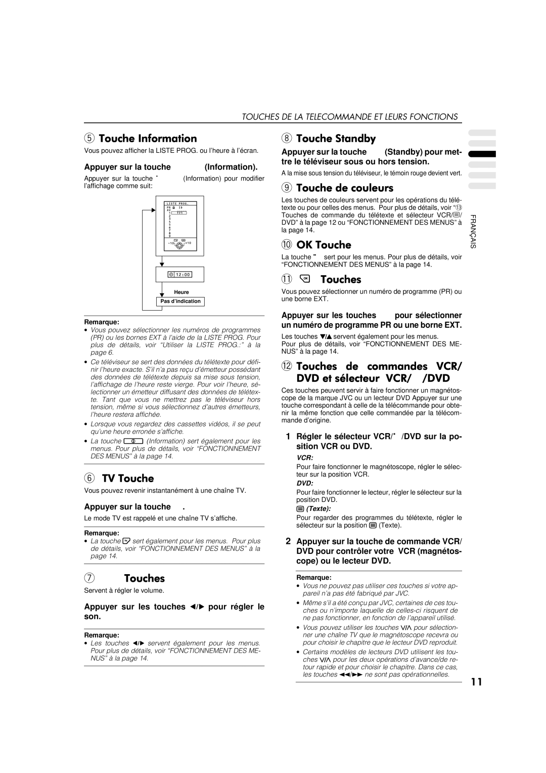 JVC AV-32WFT1EP, AV-28WFT1EP 1455.1, Appuyer sur la touche Information, Appuyer sur les touches pour régler le son, Texte 