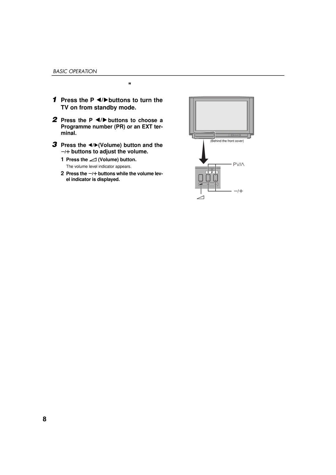 JVC AV-32WFT1EP, AV-28WFT1EP manual Press the P buttons to turn the TV on from standby mode 