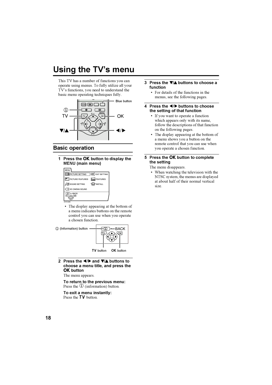 JVC AV-32X4BA manual Using the TV’s menu 