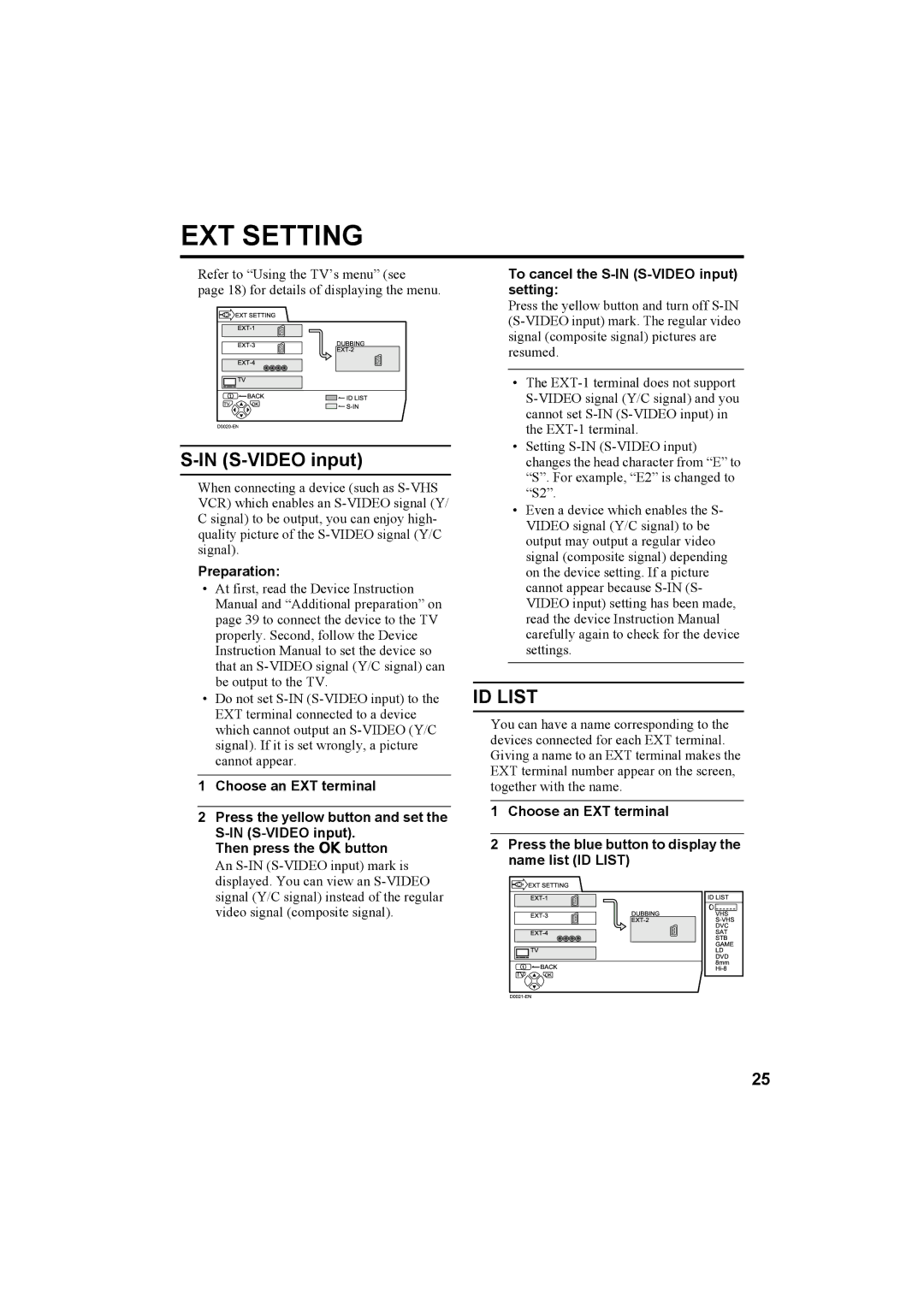 JVC AV-32X4BA manual ID List, Preparation, To cancel the S-IN S-VIDEO input setting 