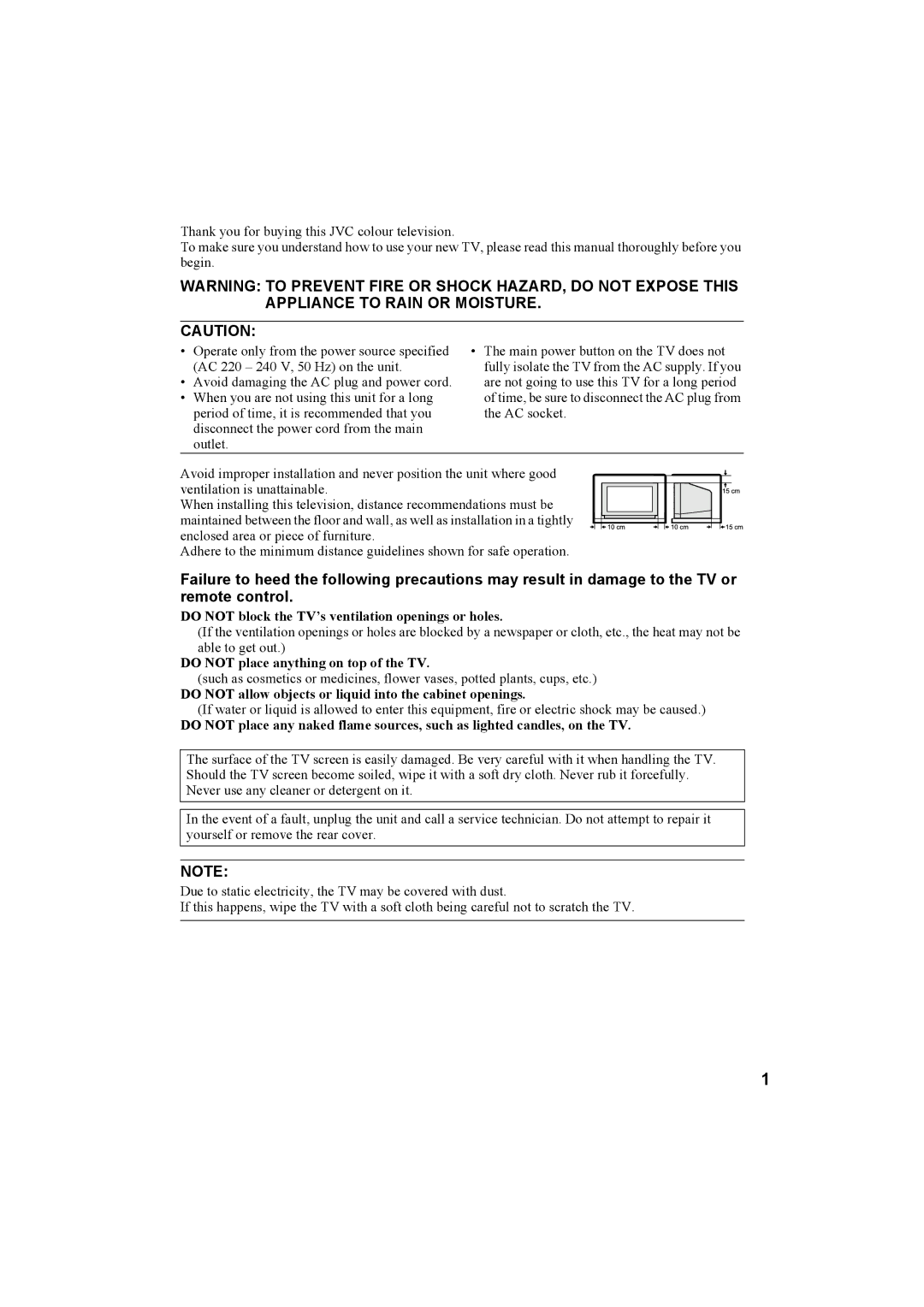 JVC AV-32X4BA manual Do not place anything on top of the TV 