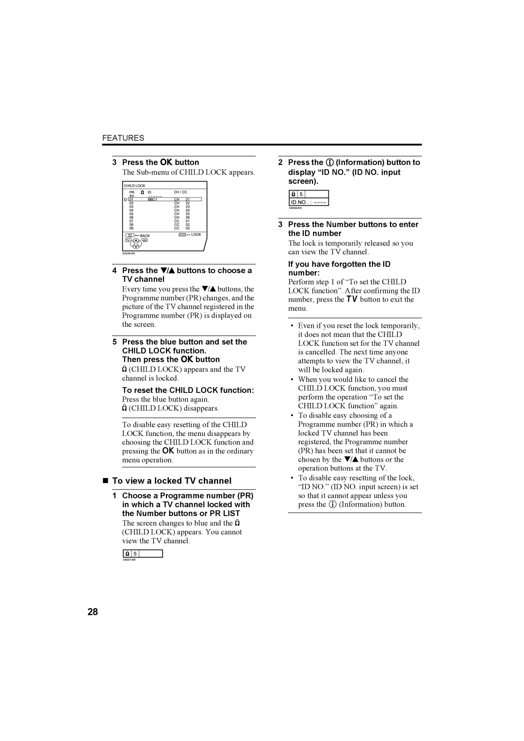 JVC AV-32X4BA manual „ To view a locked TV channel 