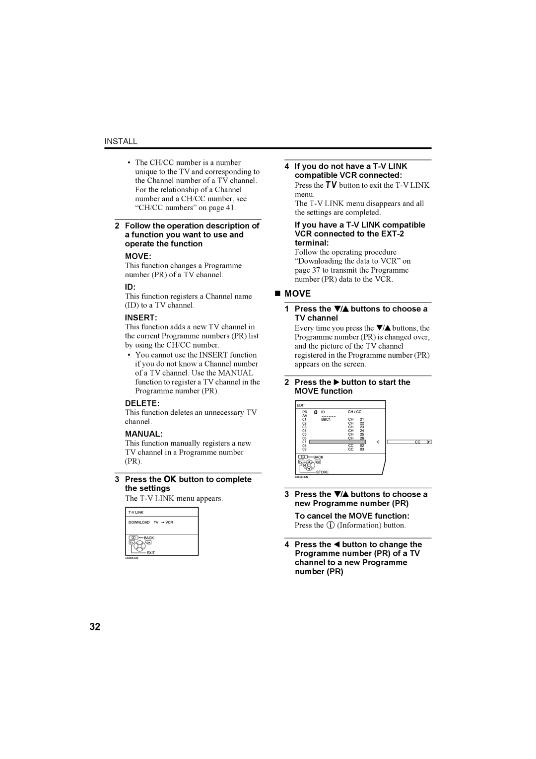 JVC AV-32X4BA manual Move, Insert, Delete, Manual 