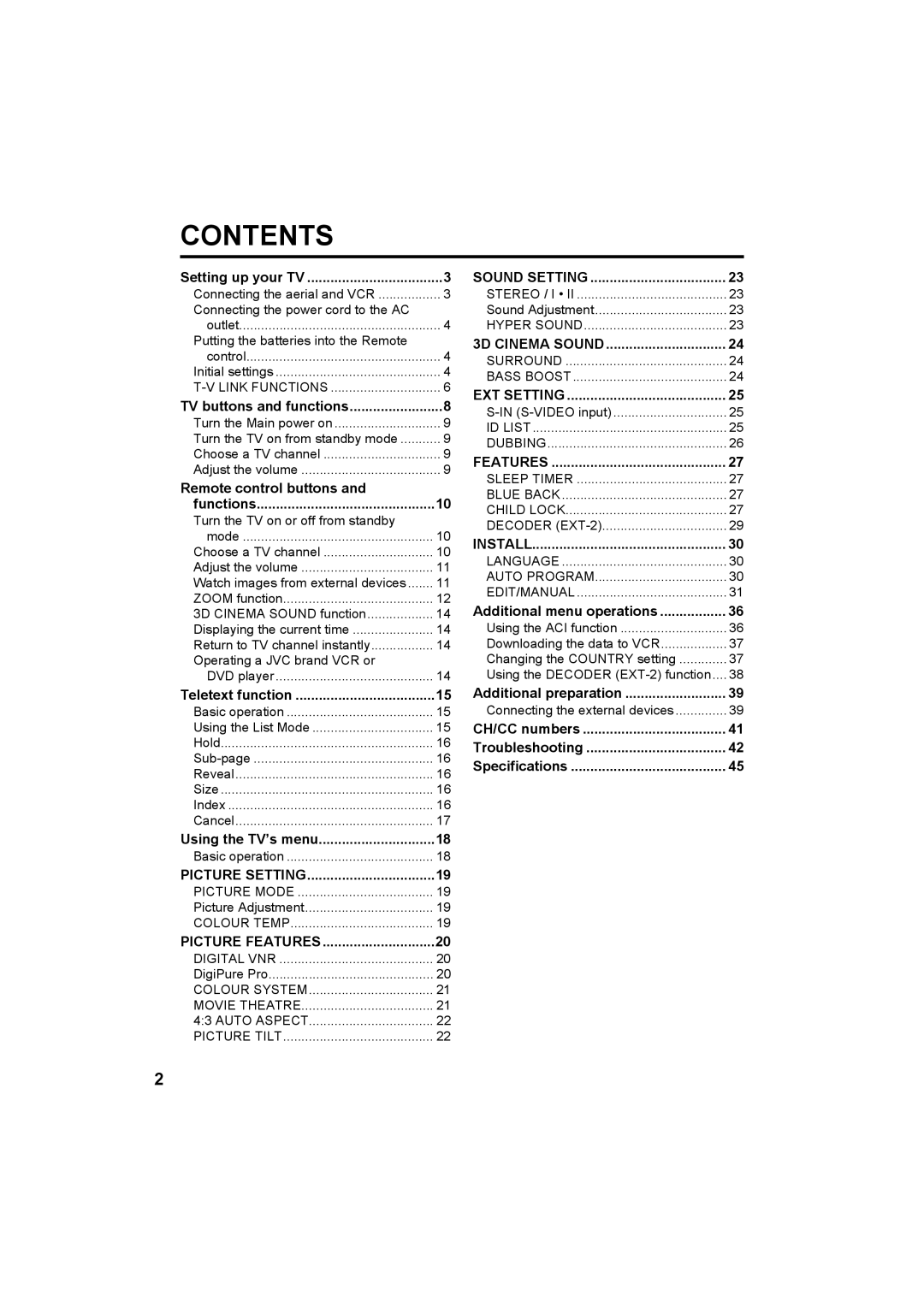 JVC AV-32X4BA manual Contents 