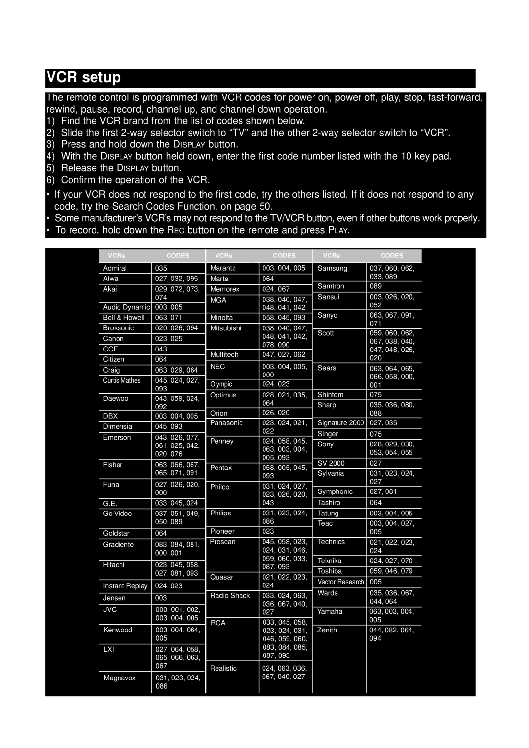 JVC AV-36260, AV-26230, AV-32260, AV-32230, AV-27260, AV 36230, AV 32230, AV 32260, AV 27260 manual VCR setup, Mga 