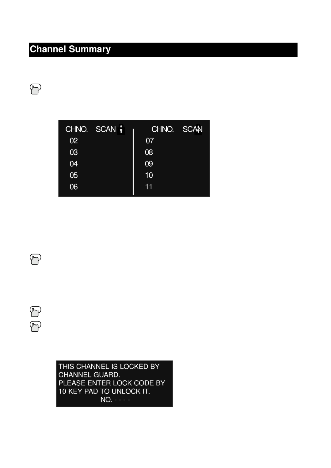 JVC AV 36230, AV 32230, AV 32260, AV 27260, AV-36260, AV-26230, AV-32260, AV-32230, AV-27260 manual Channel Summary 