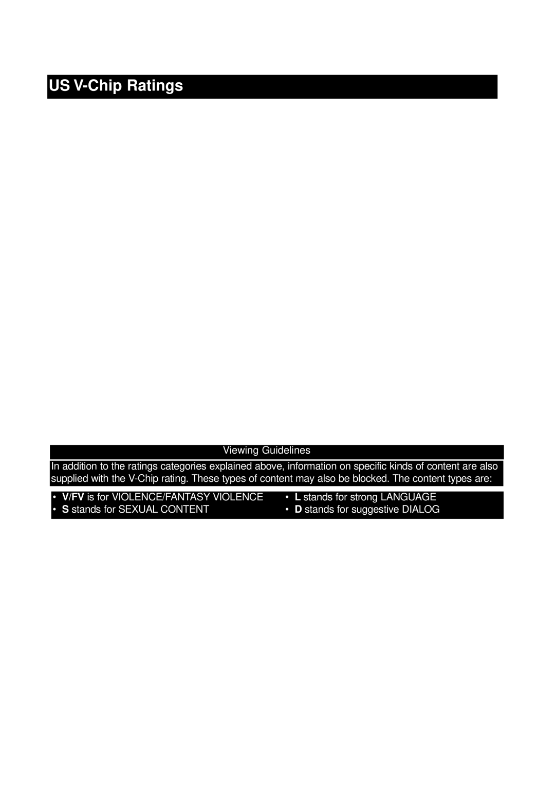 JVC AV 32260, AV 36230, AV 32230, AV 27260 manual US V-Chip Ratings, Parental Rating Systems 