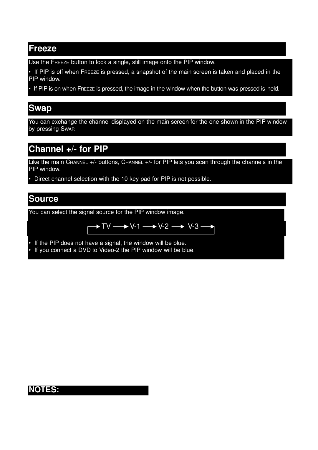 JVC AV 36230, AV 32230, AV 32260, AV 27260 manual Freeze, Swap, Channel +/- for PIP, Source 