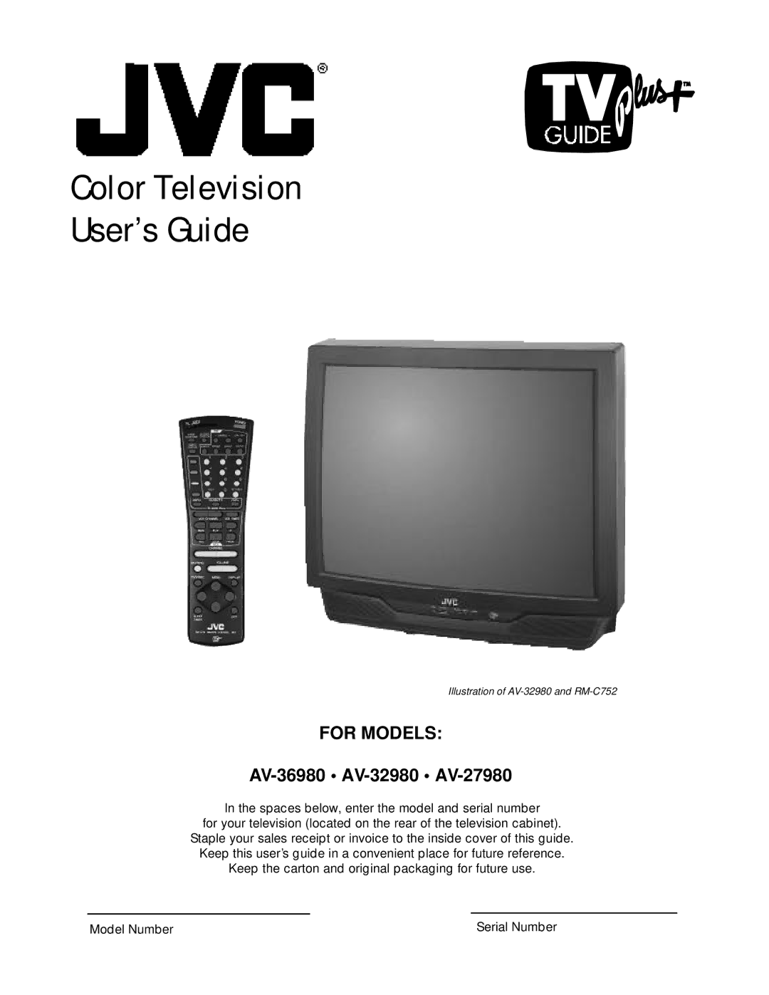 JVC AV-32980, AV-36980, AV-27980, AV 36980, AV-27980, AV-32980, AV-36980 manual Color Television User’s Guide 