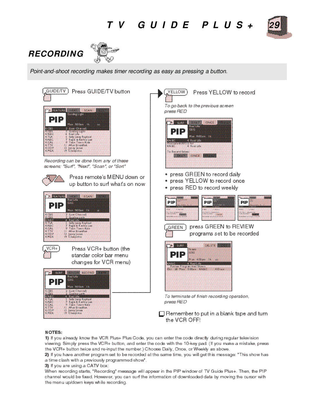 JVC AV-27980, AV-32980, AV-36980, AV 36980, AV-32980, AV-36980, AV-27980 manual Recording 