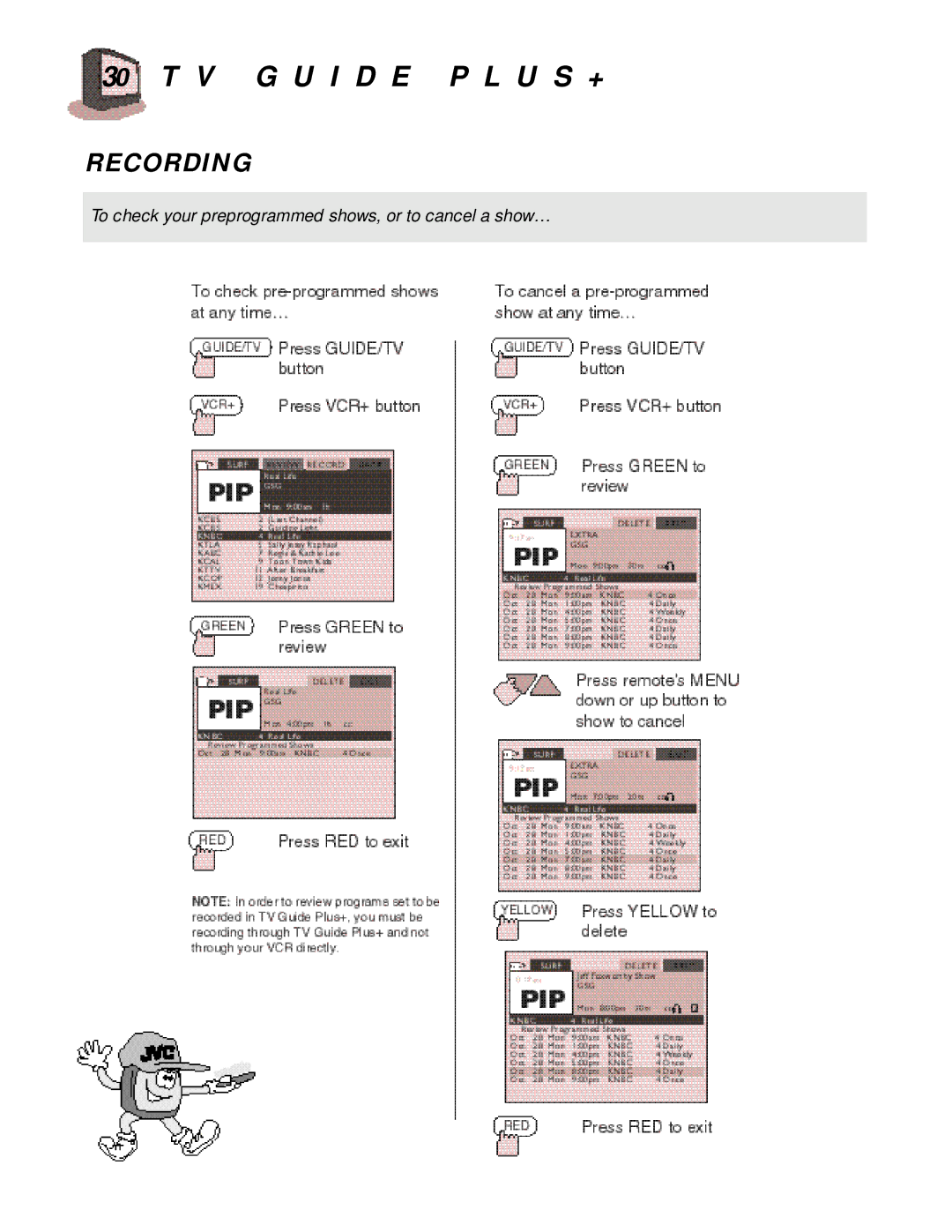 JVC AV 36980, AV-32980, AV-36980, AV-27980 manual To check your preprogrammed shows, or to cancel a show… 