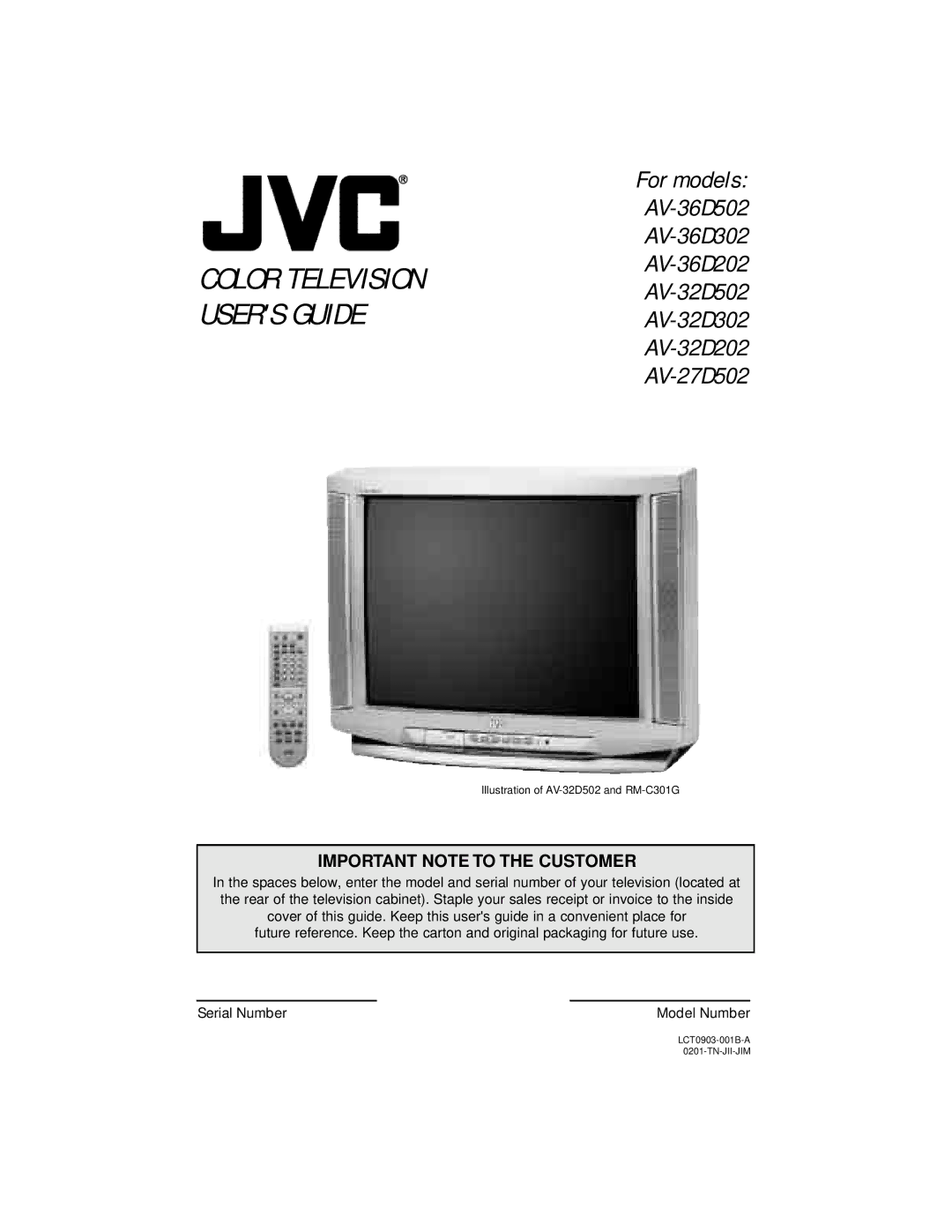 JVC AV 36D502, AV 36D202, AV 36D302, AV 32D302, AV 32D502, AV 27D502, AV 32D202 manual Color Television Users Guide 