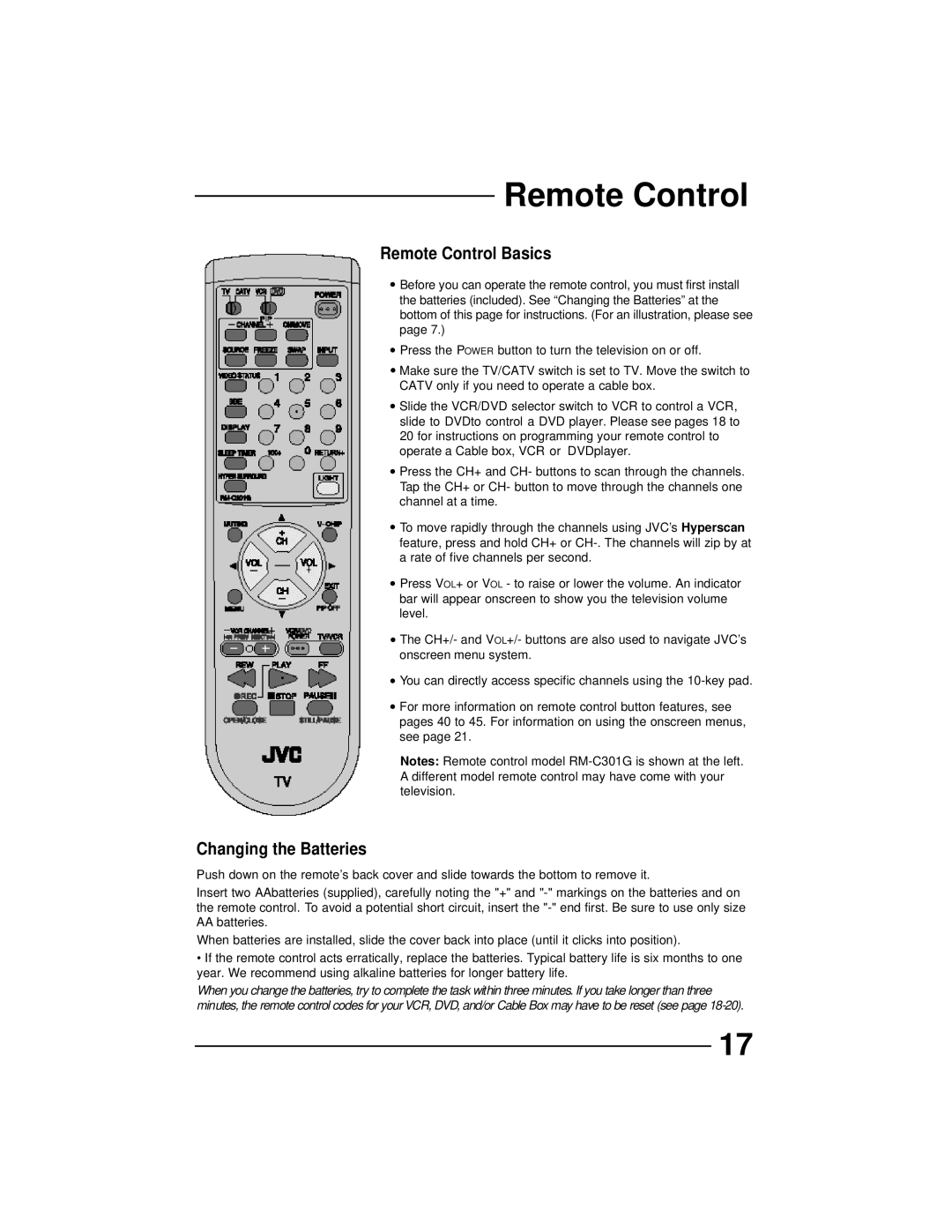 JVC AV 32D302, AV 36D202, AV 36D502, AV 36D302, AV 32D502, AV 27D502, AV 32D202 manual Remote Control Basics 