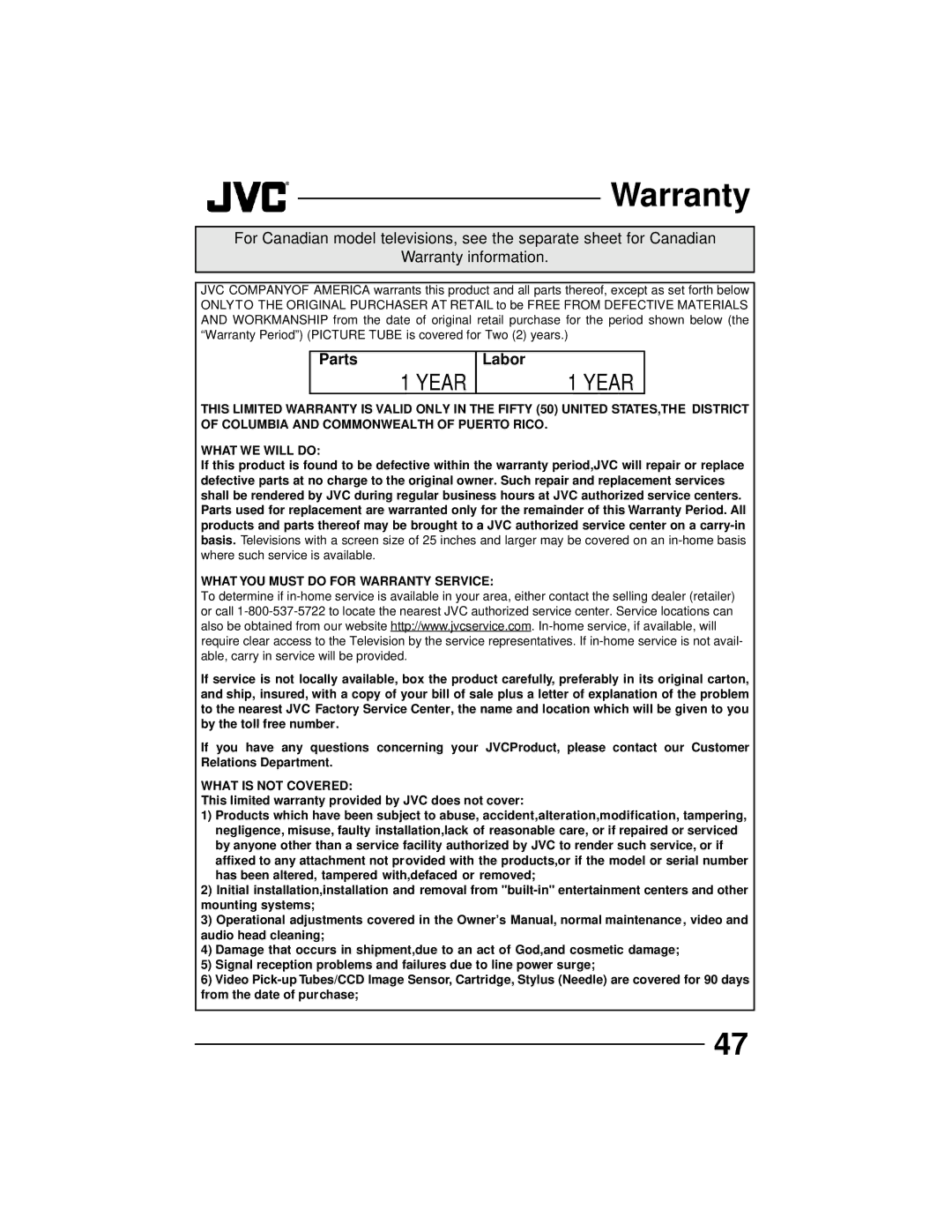 JVC AV 27D502, AV 36D202, AV 36D502, AV 36D302, AV 32D302, AV 32D502, AV 32D202 manual What YOU Must do for Warranty Service 