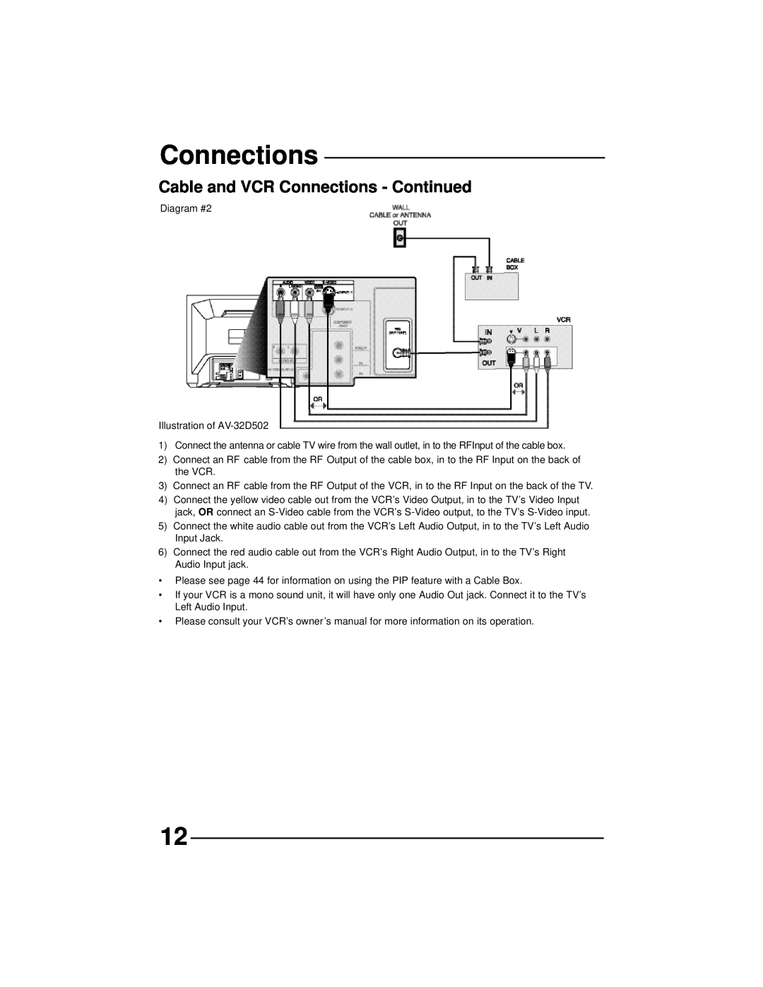 JVC AV 27D502, AV 36D202, AV 36D502, AV 36D302, AV 32D302, AV 32D502, AV 32D202 manual Cable and VCR Connections - Continued 